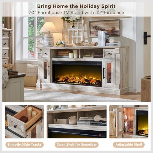 OKD 70" Farmhouse Fireplace TV Stand - Image 3