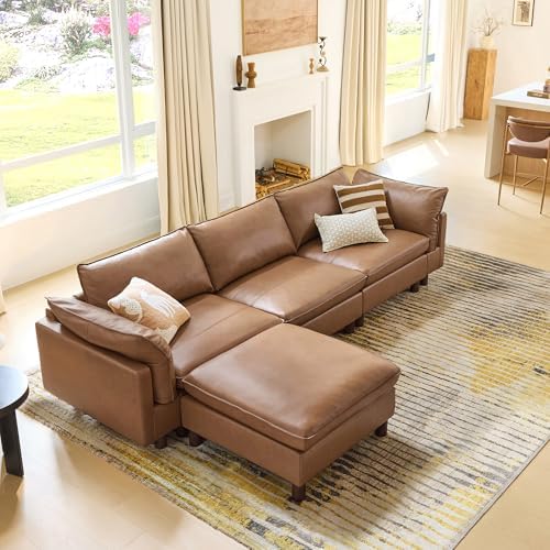 CHITA 127" Genuine Leather Sofa, Large Sectional Couches, 4 Seater by Unknown