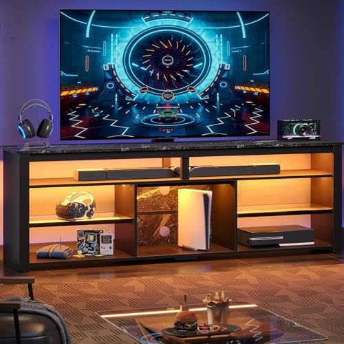 Bestier Tall TV Cabinet with LED & Storage - Image 3