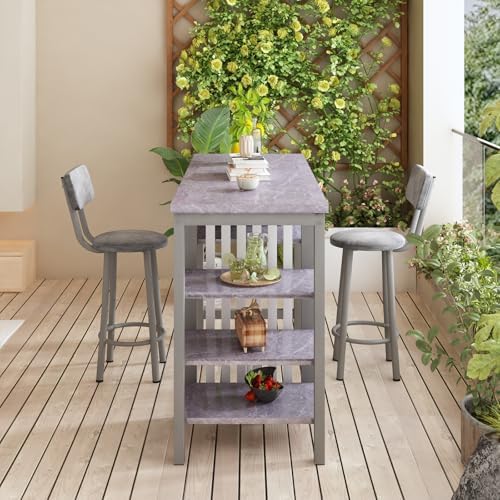 AWQM 3-Piece Bar Table and Chairs Set, Modern Gray Table - Image 6