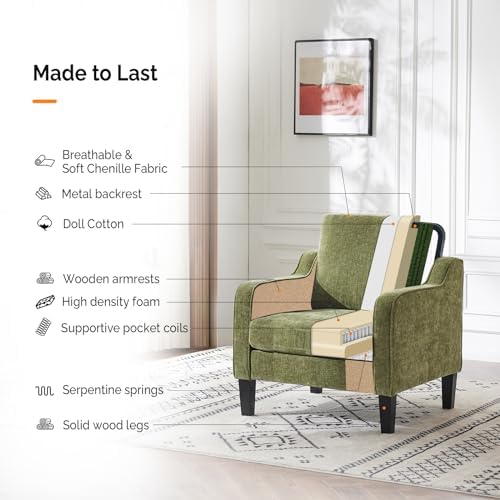 VINGLI Olive Green Accent Chair, Upholstered Armchair - Image 6