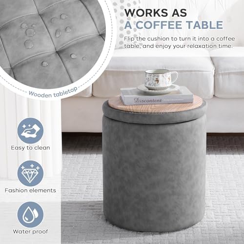 Faux Round Ottoman with Storage, Small Foot Stool - Image 3