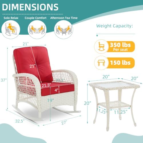 MEETWARM 3 Pieces Patio Conversation Set, Rattan Outdoor Rocking Patio Bistro - Image 6