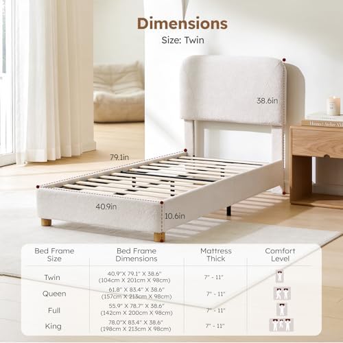 Twin Size Cloud Platform Bed for Kids, Soft Boucle Toddler Bed Frame - Image 2