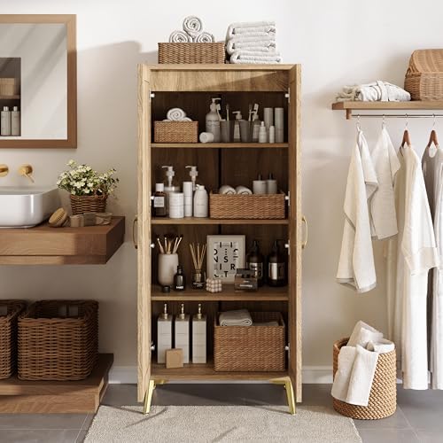 JASIWAY Tall Bathroom Storage Cabinet 57" Rattan Pantry Cabinet - Image 3