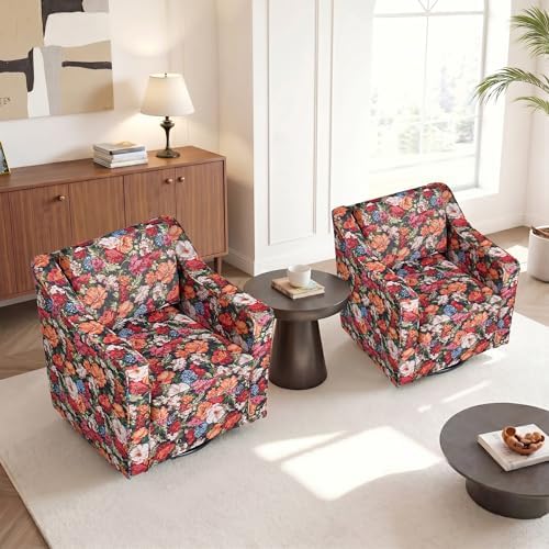 Swivel Accent Chairs Set of 2, Floral Armchair in Fabric - Image 3