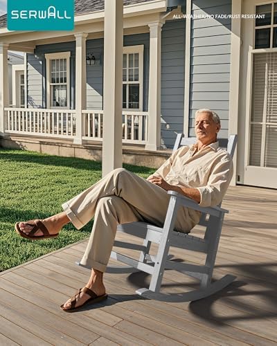 SERWALL Outdoor Rocking Chair Set of 4, Sliver Gray - Image 5