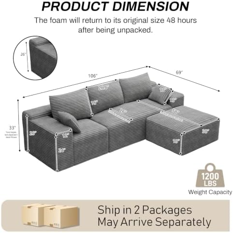 ONEMMLION 106" L-Shaped Cloud Boneless Couch - Image 3