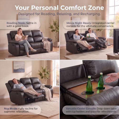 2 Pieces Leather Recliner Sofa Set，Recliner Sofa and Loveseat Sets - Image 4
