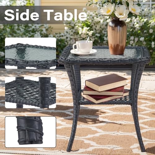 Belord 3 Pieces Black Wicker Patio Furniture Outdoor Swivel Rocker Patio Glider - Image 5
