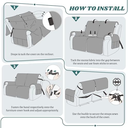 Ruaozz Waterproof Loveseat Recliner Cover, Non-Slip Sofa Cover, XL 2 Seater - Image 7