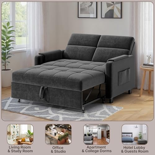 Gizoon Convertible Sofa Bed 3-in-1 Small Loveseat Sleeper Sofa, Velvet Grey - Image 4