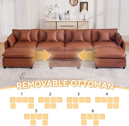 147'' Sectional Cloud Deep Seat Couch, Oversized Leather U Shaped Sectional Sofa - Image 6
