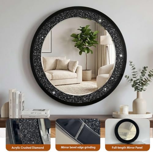 Mirrored Console Table & Round Wall Mirror Set, 42.9" Black - Image 7