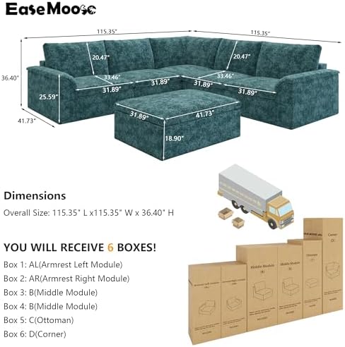 EASE MOOSE Modular Sectional Sofa, Boneless Couches - Image 2