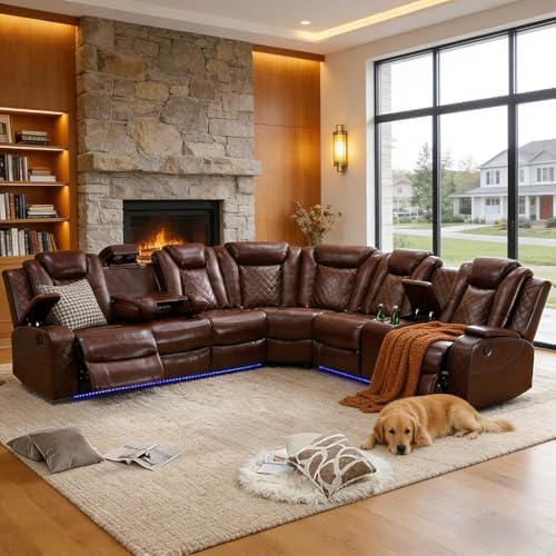 Breathing Leather Reclining Sofa Set, Power Recliner Sectional Couch by PonlivingFurniture