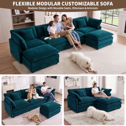 Tmsan 111.42" Blue Modular Sectional Sofa Cloud Couch - Image 6