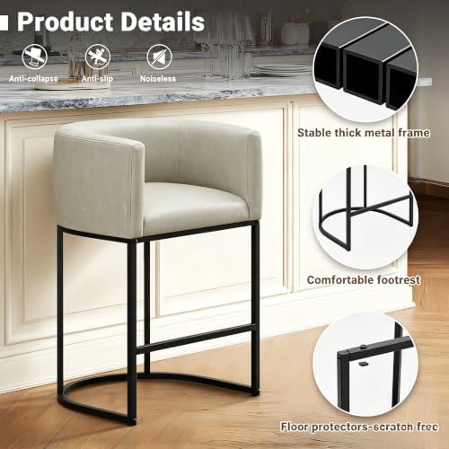 26" H Counter Height Bar Stools Set of 4, Modern Barrel Counter Stools - Image 6