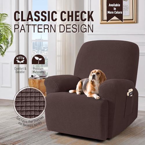 TAOCOCO Oversized Stretch Recliner Chair Covers 4 Piece, Dark Coffee - Image 2