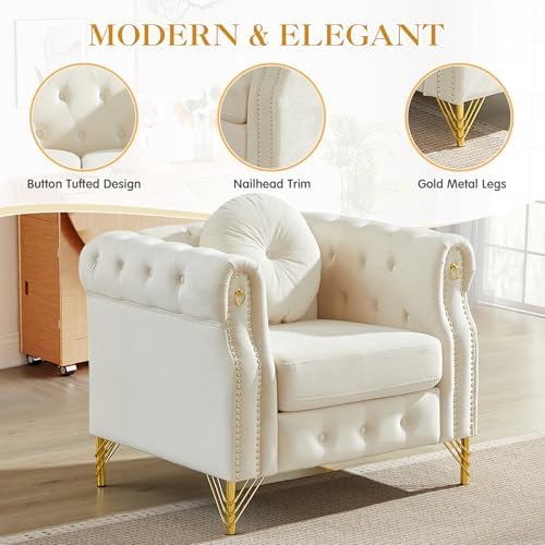 JEEOHEY Mid Century Modern Chesterfield Sofa Chair, Upholstered Button Tufted - Image 5