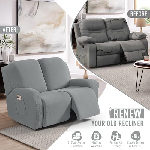 TAOCOCO Stretch Loveseat Recliner Covers 6 Piece, Dusty Grey - Image 4