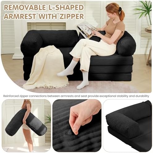 5-in-1 Convertible Sofa Bed, Corduroy Futon Couch Sleeper - Image 5
