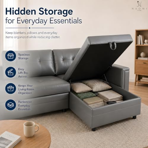 Naomi Home L-Shaped Air Leather Sleeper Sectional Sofa - Image 4
