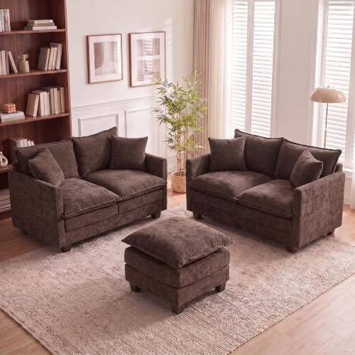 50'' Loveseat Sofa Set with Ottoman, Small Couch Set 2 Piece Cloud Love Seat by MUDANT