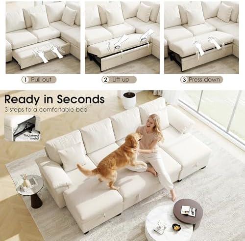 Modular Sectional Sleeper Sofa Bed, 107.8" U Shaped 6 Seat Pull Out Couch - Image 6