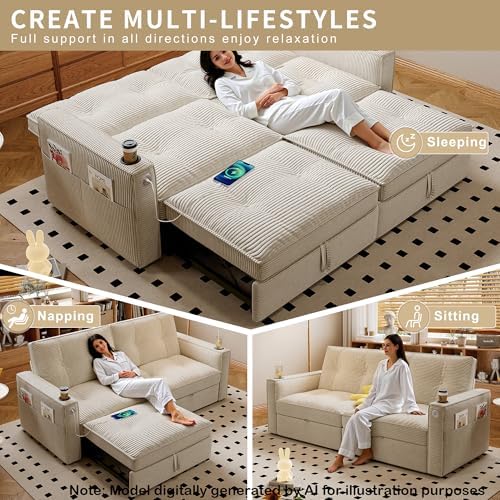 73.2'' Sleeper Sofa Full Size, Pre-Assembled Corduroy Futon - Image 3