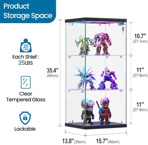 Dystler 3-Tier Glass Display Case, RGB LED Lights - Image 2