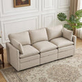 80" Beige Faux Leather Storage 3 Seater Sofa, Modular Sectional Cloud Sofa by Abbrevi