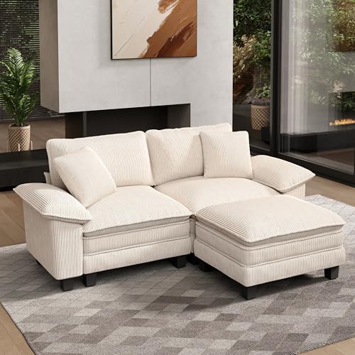 HERA'S HOUSE 3-Seat L Shaped Modular Cloud Couch Sectional Sofa Ottoman by HERASHOUSE