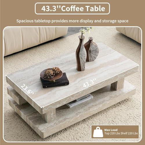 LKTART Rectangle Travertine Coffee Table - Image 6