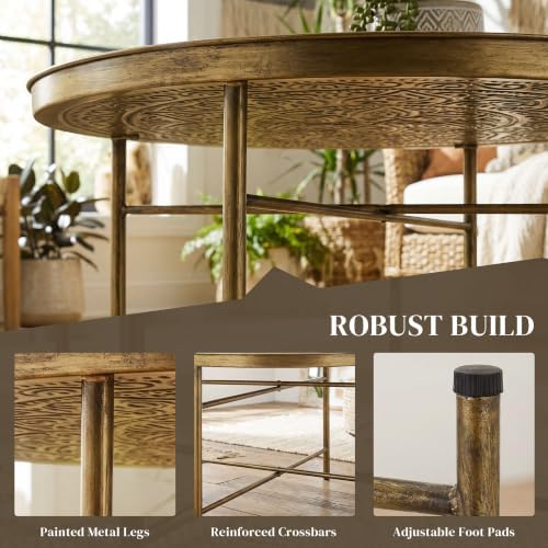 HOMCOM 24" Hammered Round Coffee Table Vintage Metal Side Table Gold - Image 6