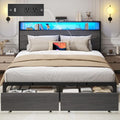 Full Bed Frame with Charging Station, LED Lights, 2 Drawers, Rustic Grey by Lifezone