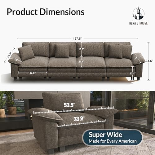 HERA'S HOUSE 158" Oversized Modular Sectional Straight Sofa, Chenille Ash - Image 2