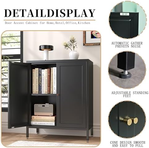 Small 2 Door Metal Storage Side Buffet Cabinet - Image 6