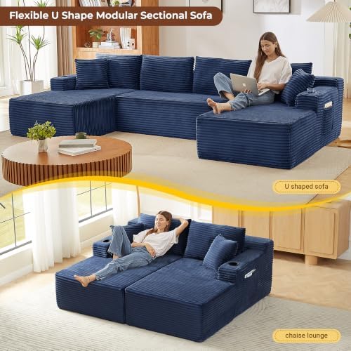 126 inch Boneless Couch, U-Shaped Modular Sectional Sleeper Sofa - Image 6