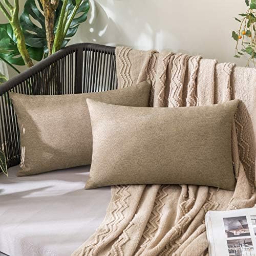 MIULEE Decorative Outdoor Pillow Covers Lumbar Waterproof 12x20 Khaki by MIULEE