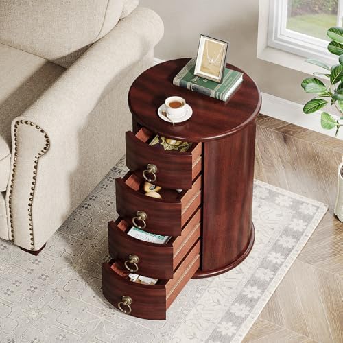 Tribesigns Solid Wood End Table, Round Side Table - Image 4