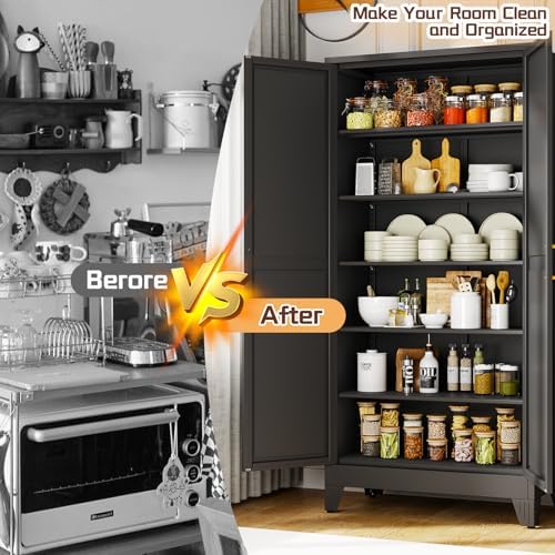 PAOFIN 75" Metal Kitchen Pantry Cabinet, Storage Cabinet - Image 5