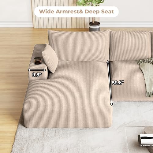 ONEMMLION 113" L-Shaped Cloud Boneless Couch Sofa - Image 6