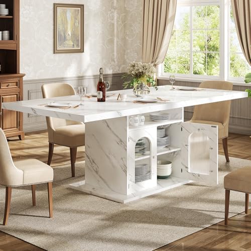 HSH 63" Modern White Faux Marble Dining Table by HOMESWEETHOME