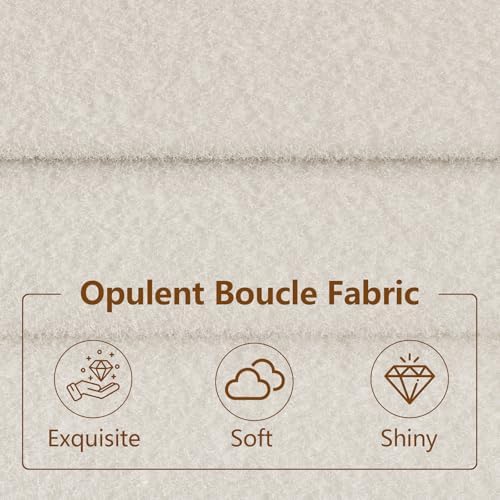 Full Bed Frame with Charging, LED Boucle Platform Bed - Image 6