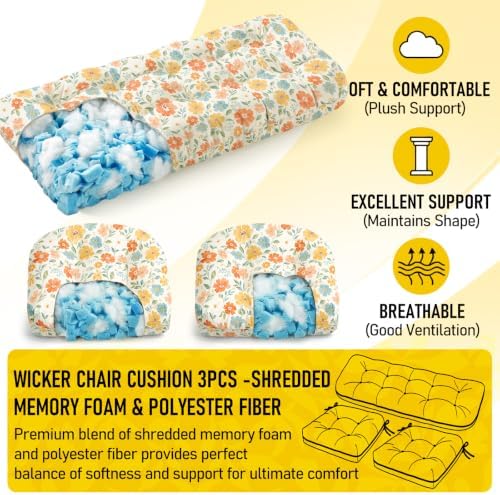 1 MIDDLE ONE Wicker Chair Cushions 3 Pieces Set - Image 3