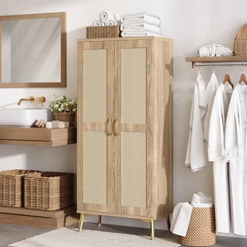 JASIWAY Tall Bathroom Storage Cabinet 57" Rattan Pantry Cabinet by JASIWAY