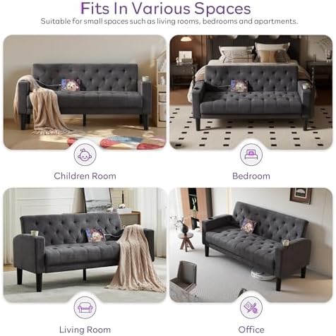 Mid-Century Modern Tufted Loveseat Sofa Set w/ 2 USB & 2 Cupholders - Image 7