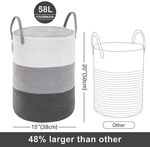 YOUDENOVA Cotton Rope Laundry Hamper Basket, 58L Blanket Basket - Image 3