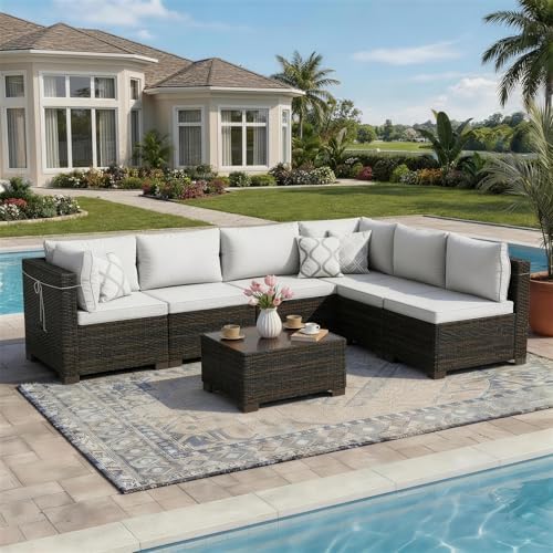 LAFWLL 7 Pieces Outdoor Patio Furniture Sets, Rattan Conversation Sectional Set by LAFWELL